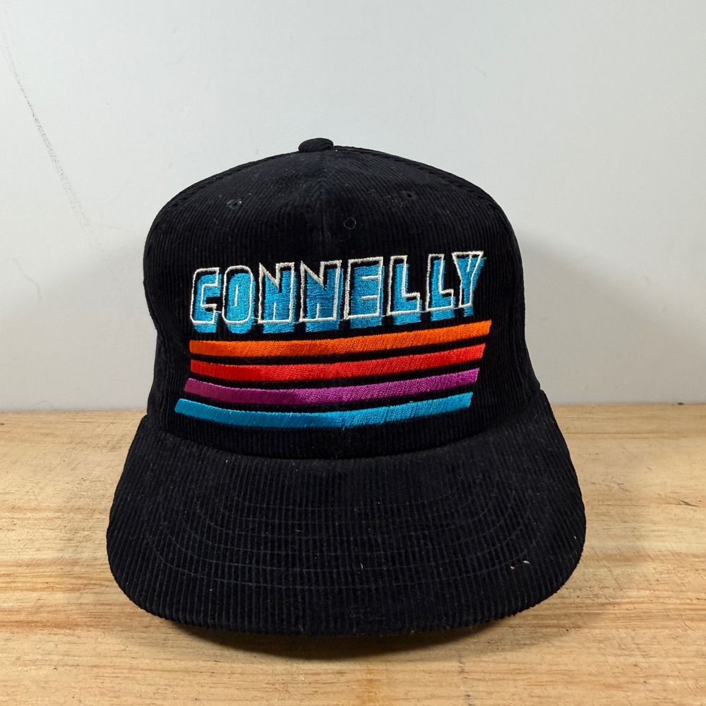 Connelly Snapback Hat OSFA Black Corduroy Water Skis Vintage 90s Trucker Cap